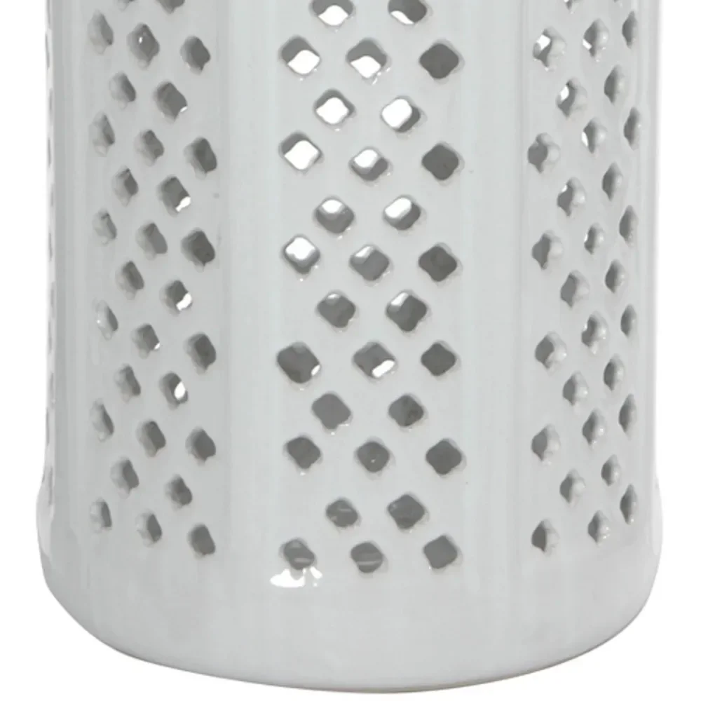 Oriental Furniture 17" Carved Lattice Decorative Umbrella Stand, Classic, White
