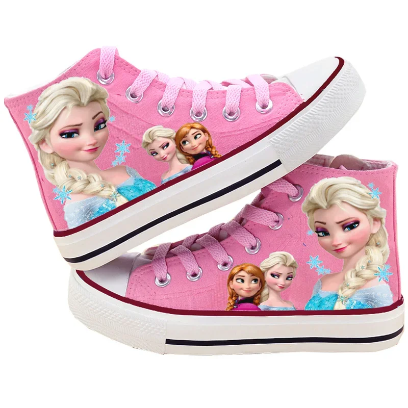 Disney children's canvas shoes girls high top sneakers boys new autumn and winter casual shoes elsa princess Non-slip