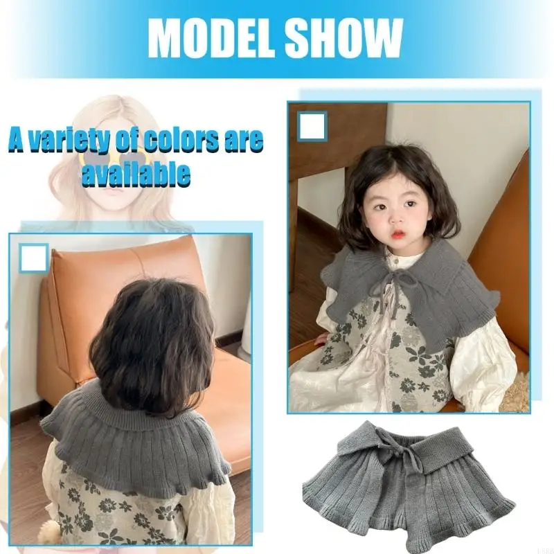 L8RB Solid Color Knitted Shawl for Baby Girls Soft & Comfortable Warm Strap Tied
