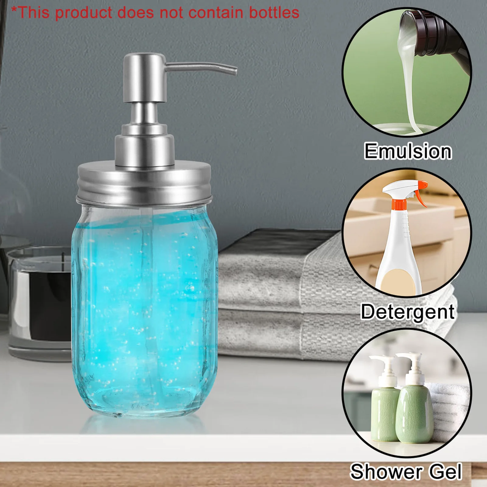 4/8Pcs Mason Jar Soap Dispenser Pump Lids Hand Liquid Soap Pump Dispenser Stainless Steel Lotion Soap Dispensers Lid for Kitchen