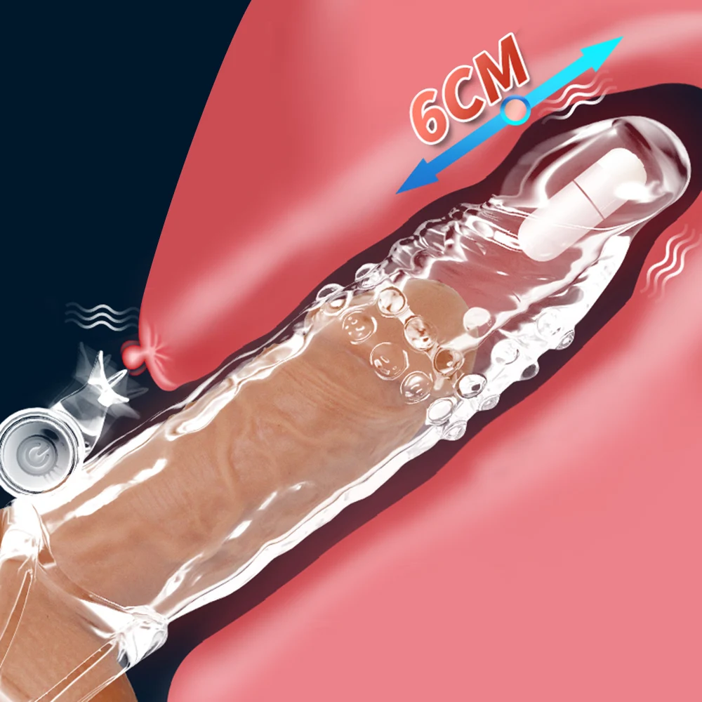 Penis Sleeve Reusable Condom Penis Extension Delay Ejaculation Cock Cover Extender Vibrator Sex Toys For Men Adults