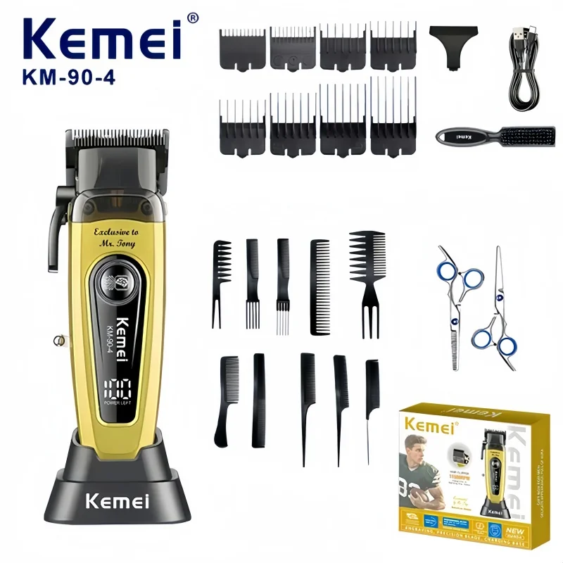 Hair Clipper Kemei KM-90-4 Professional Hair Clipper for Salon, USB Rechargeable, Styling Trimming Tool for Barbers