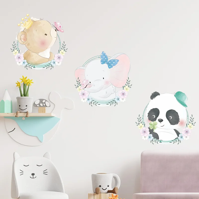 Kawaii Animals Cartoon Wall Stikers for Baby Room Decoration Hippo Lion Panda Bedroom Livingroom Wall Decor Accessories Decals