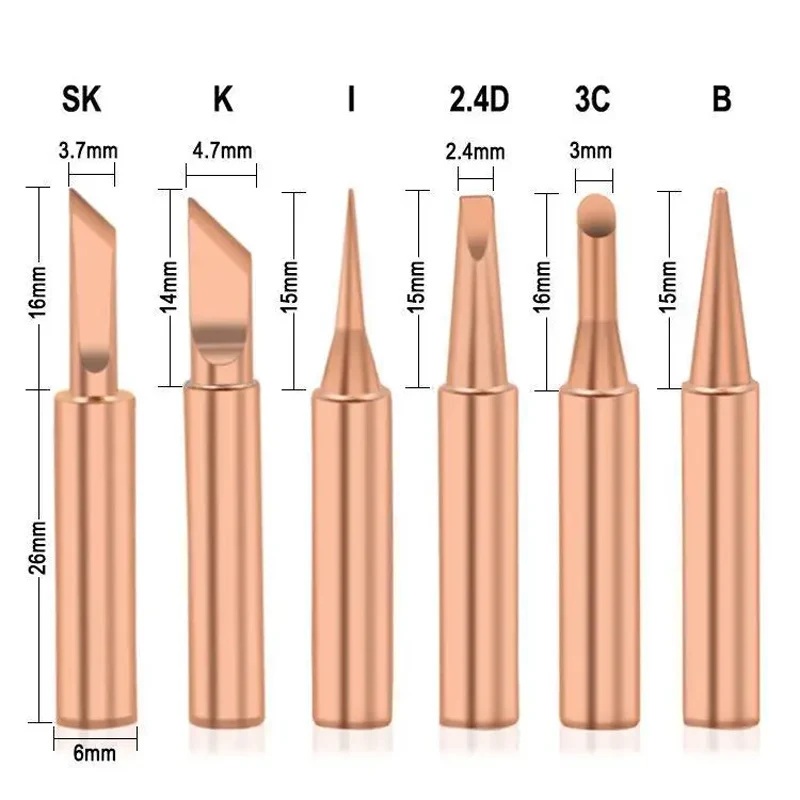Soldering Iron 5pcs 900M-T Pure Copper Soldering Iron Tips Lead-Free Welding Solder Tip For Welding Equipment Supplies