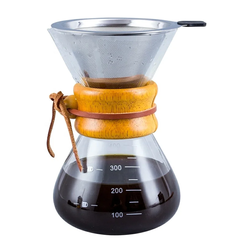 Gotejamento de Café de Vidro Borosilicato com Colarinho de Madeira Despeje sobre Vidro Cafeteira para Café 400ml 500ml 600ml 800ml 1000ml