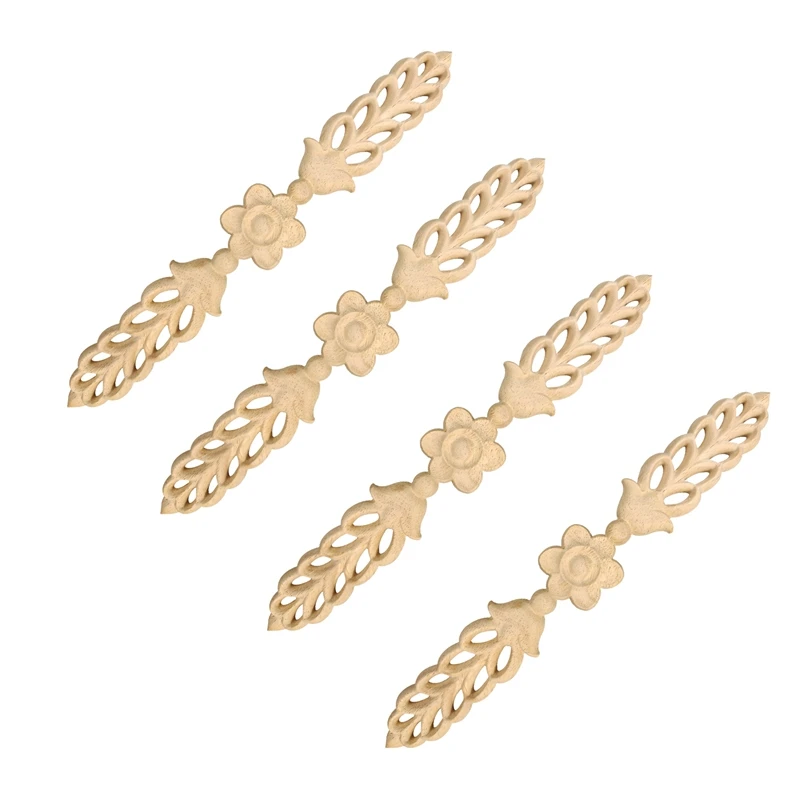 

4Pcs Wood Carved Decal Hollow Stripe Flower Corner High Quality Wood Color Appliques Frame 24.5Cmx3.5Cm