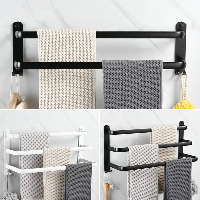 Towel Rack Towel Hanger Wall Mounted 30-50 CM Towel Rack Bathroom Aluminum Black Bar Rail Matte Black Holder with Sticker