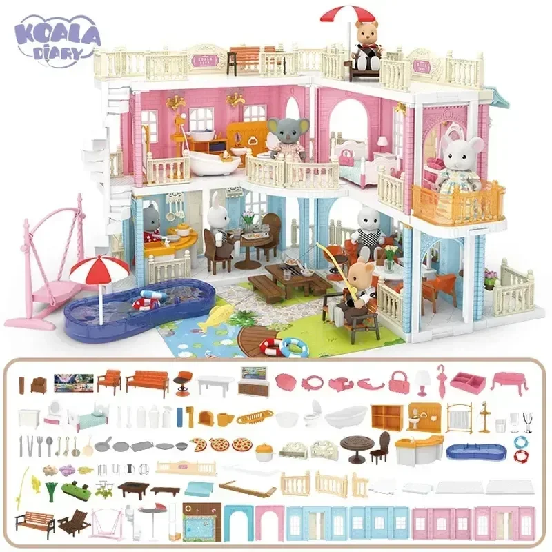Children's  Diy Play House Toy Built-up Villa School Hospital  Assembling Small Furniture  Castle Doll House Girl Christmas Gift 6