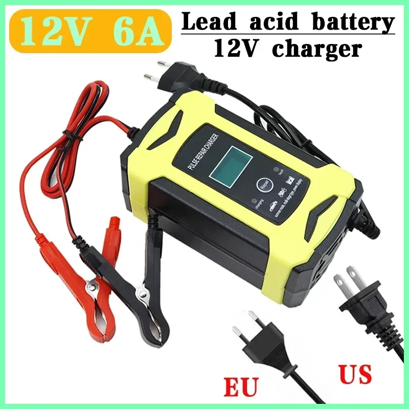 

6A 12V Intelligent Pulse Lead-acid Car and Motorcycle Battery Charger with Smart Chip Automatic Repair Digital Display Charger