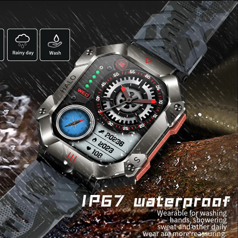 Smart Watch GEJIAN GPS Military Smart Watch Men For Android IOS Ftiness Watches Ip68 Waterproof 2.0 AI Voice Bluetooth Call