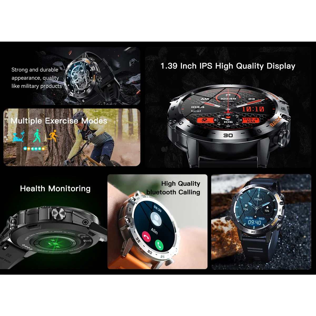 Canmixs Smart watch for men 400mAh waterproof Bluetooth Call Fitness Smartwatch Men Heart Rate Blood Oxygen Monitor For Android