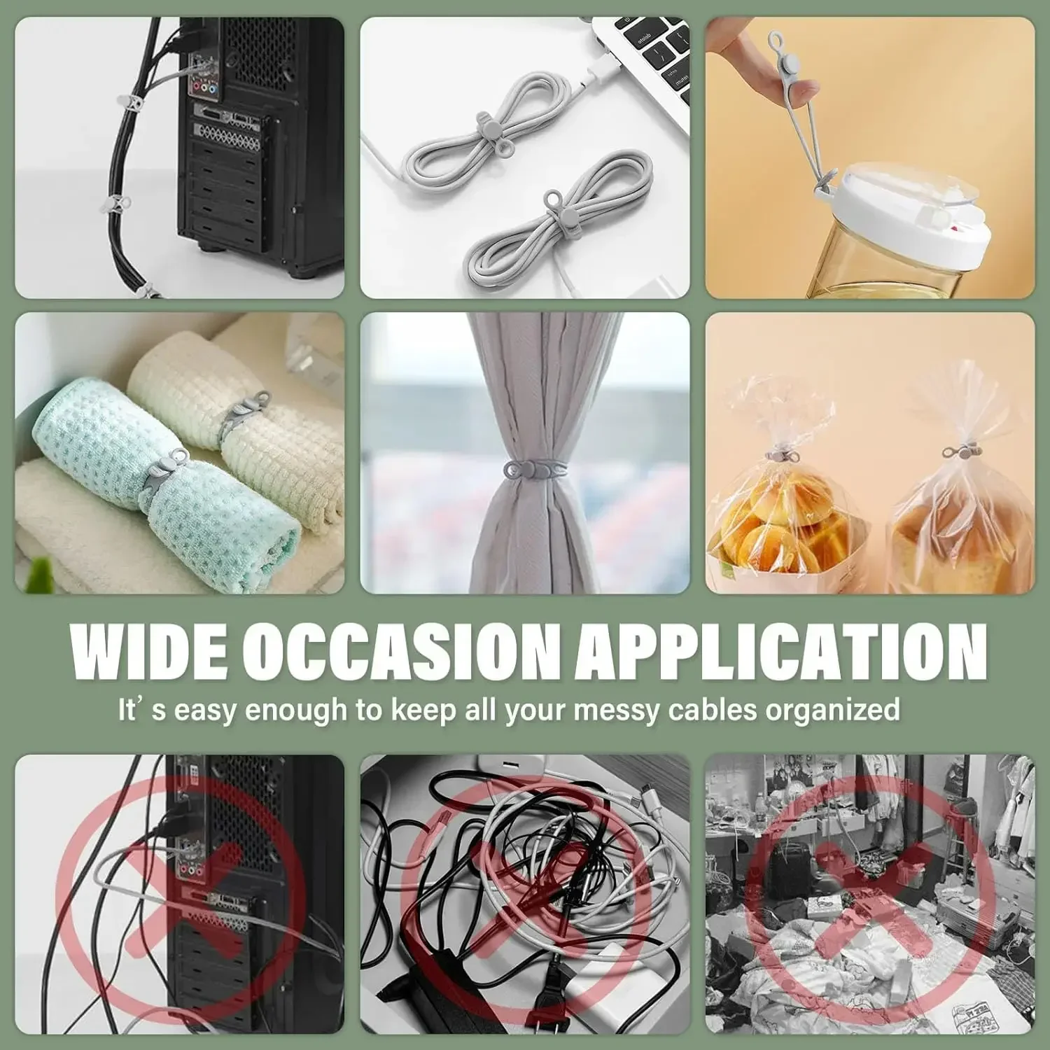 48PCS Multi-functional Cable Organizer Data Cable Organizer Tie Strap Elastic Silicone Charging Clip Hub Ties
