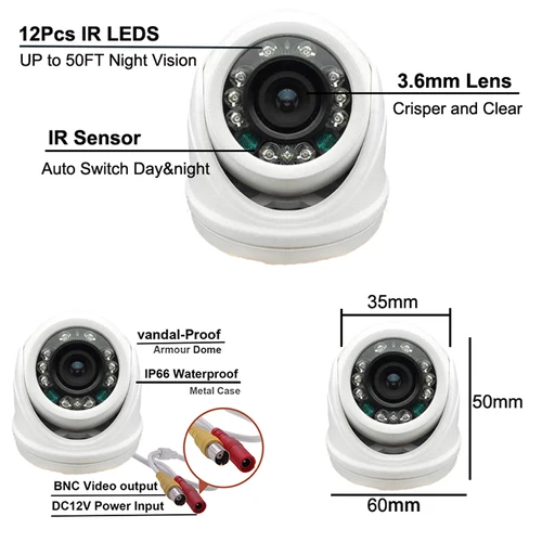 Uvusee CCTV 카메라, 960H 1200TVL HD 12LED IR-CUT 3.6mm 방수 아머 미니 돔 감시 보안 카메라 2