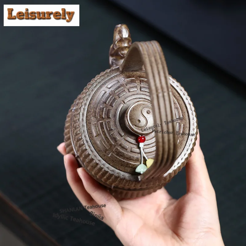 380ml Yixing Purple Clay Teapots Handmade Lifting Handle Pot Raw Ore Wood-fired Porcelain Mud Kettle With Strainer Zisha Tea Set