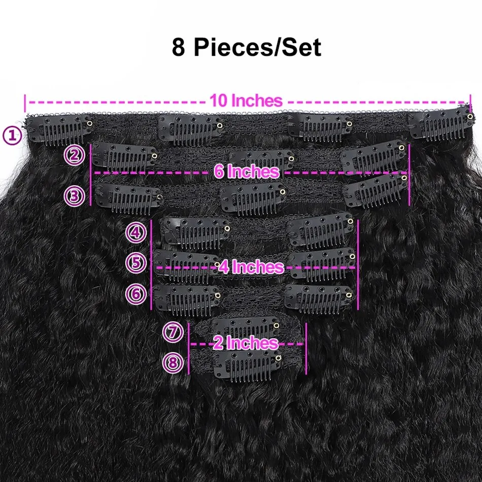 120G Afro Kinky Straight Clip Ins Human Hair Extensions Natural Hair Remy Brazilian Hair Clip Ins 8 Pcs/Set Clip In Human Hair