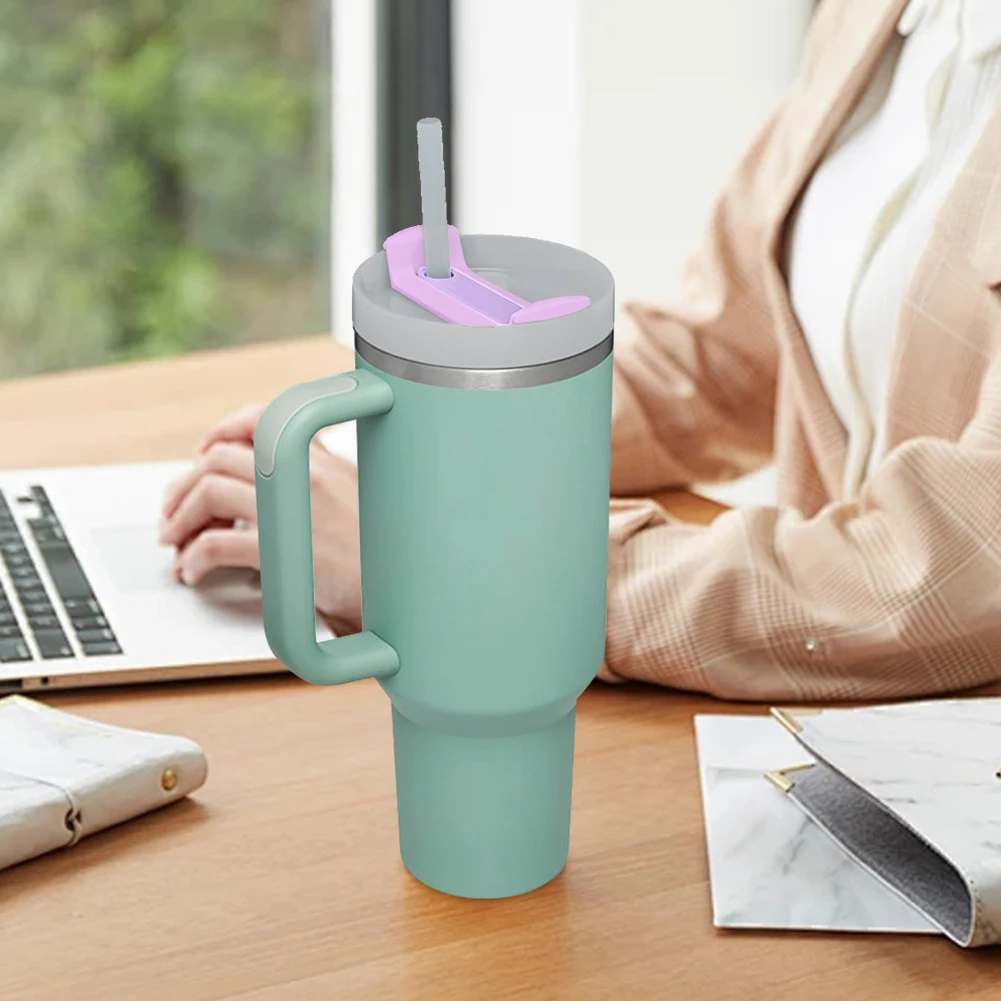 40Oz Tumbler Flip Straw Lid Replacement Spill Proof Splash Resistant Tumbler Lids Reusable Straw Cap For Stanley