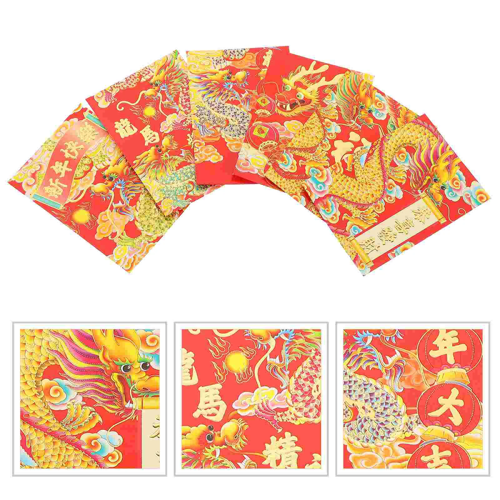 

Chinese Red Envelopes 2024 Year Dragon Lucky Money Emboss Foil Pockets Gift Cash Spring Festival