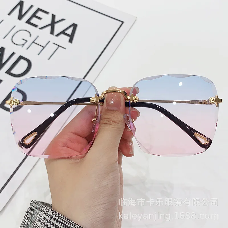 Square Sung Woman Fashion Rimless Gradient Sun G Brand Designer Ladies Frameless Gradient Mirror Shades_voghion.com
