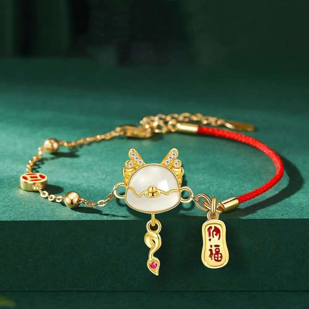 New Chinese China Style Red Rope Cute Dragon Bracciale Red Rope Cute Dragon Bracciale Collana Orecchini Serie Dodici