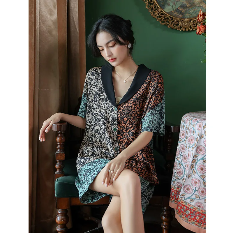 Floral pajamas women's shorts short-sleeved two-piece new fashion women pijama  سكسي نيك