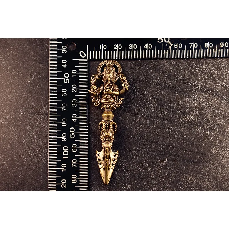 Solid Brass Tibetan Vajra & Kila Ritual Set - Ganesha Engraved Buddhist Altar Object for Home Shrine Meditation Collection