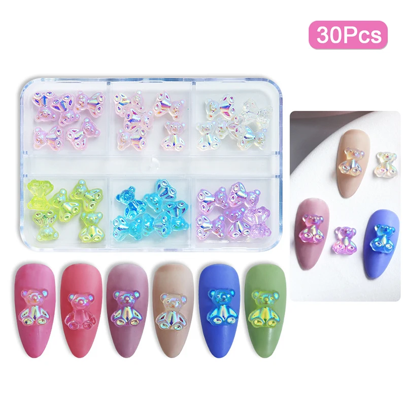 

30 шт./коробка, 6 ячеек, украшения для ногтей