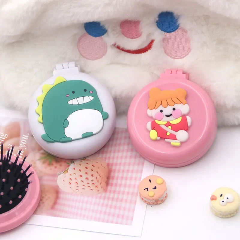New Ins Korean Girls' Heart Portable Comb Portable Hyun Elegant Flower Air Cushion Comb Vanity Mirror Folding Baby Brushes