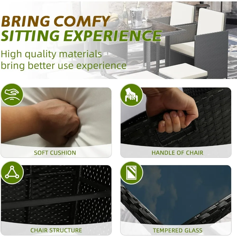 Space Saving Wicker Chairs with Glass Table and Ottomans, Cushioned Seating and Back Sectional Dining Sets, Garden Sofas 3