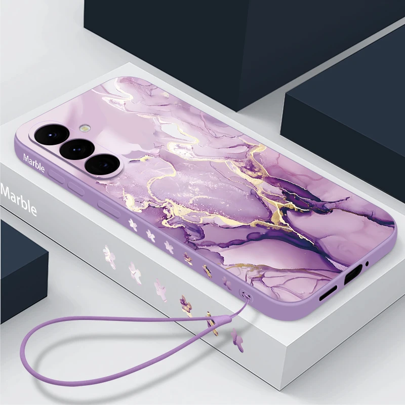 Colorful Marble Case For Samsung Galaxy S24 S23 S22 Ultra S21 S20 FE A16 A15 A25 A34 A35 A55 A52 A53 A54 5G S25 Lanyard Cover 1