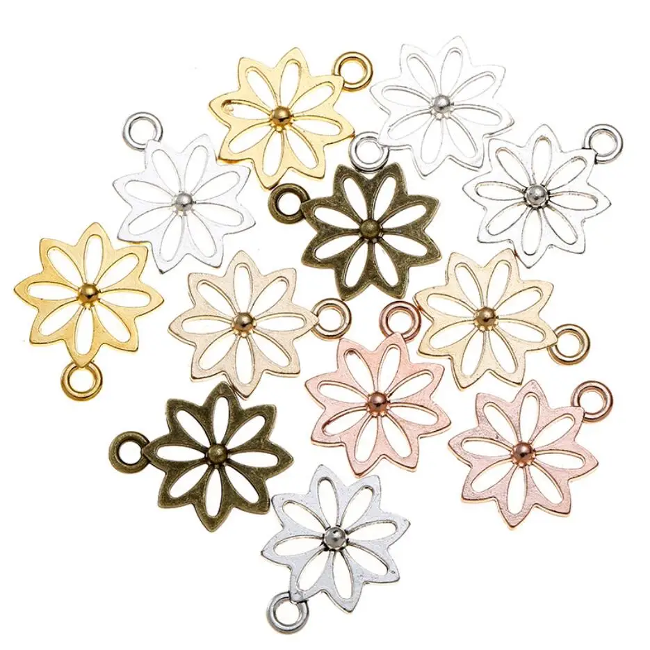130pcs 18x15mm Flower Hollow Charm Pendants Antique Silver Color Hollow Carved Flower Charm Hollow Carved Flower Pendants F0137