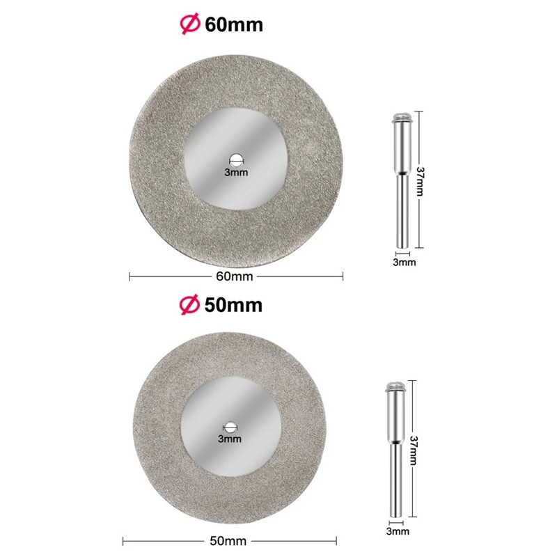 50/60mm Diamond Cutting Disc Grinding Wheel Saw Circular with 3mm Shank Drill Bit Rotary Tool For Angle Grinder Diamond SawBlade