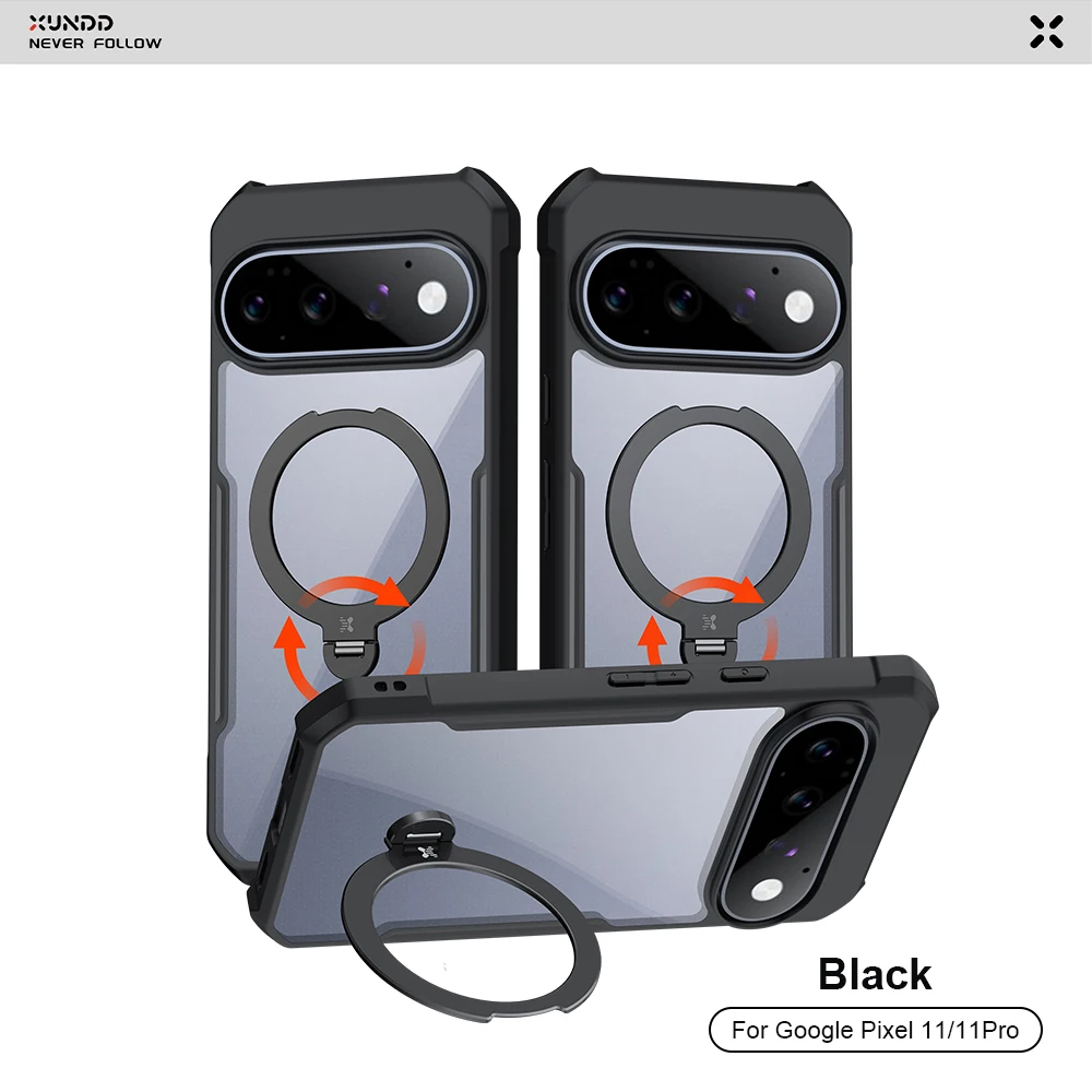 XUNDD Magnetic Kickstand Clear Shockproof Phone Case with Airbag Protection