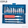 ESPLB 13pcs/Set Metal Scalpel Knife Portable Blue Box includes 3pcs Carving Handles & 10pcs Knife Blades DIY Manuel Repair Tool 2
