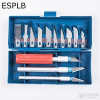 ESPLB 13pcs/Set Metal Scalpel Knife Portable Blue Box includes 3pcs Carving Handles & 10pcs Knife Blades DIY Manuel Repair Tool 2
