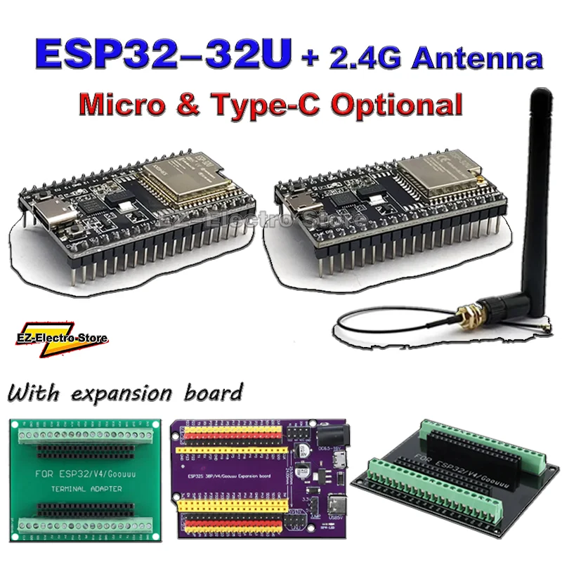 โมดูล ESP32-WROOM-32U สำหรับพัฒนา IoT พร้อม WiFi 2.4G