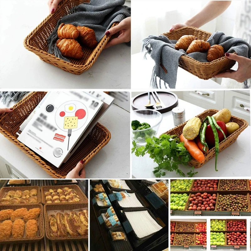 Plastic Imitation Rattan Woven Serving Baskets for Bread Fruit Vegetables Restaurant Serving Tabletop Display rattan basket 2