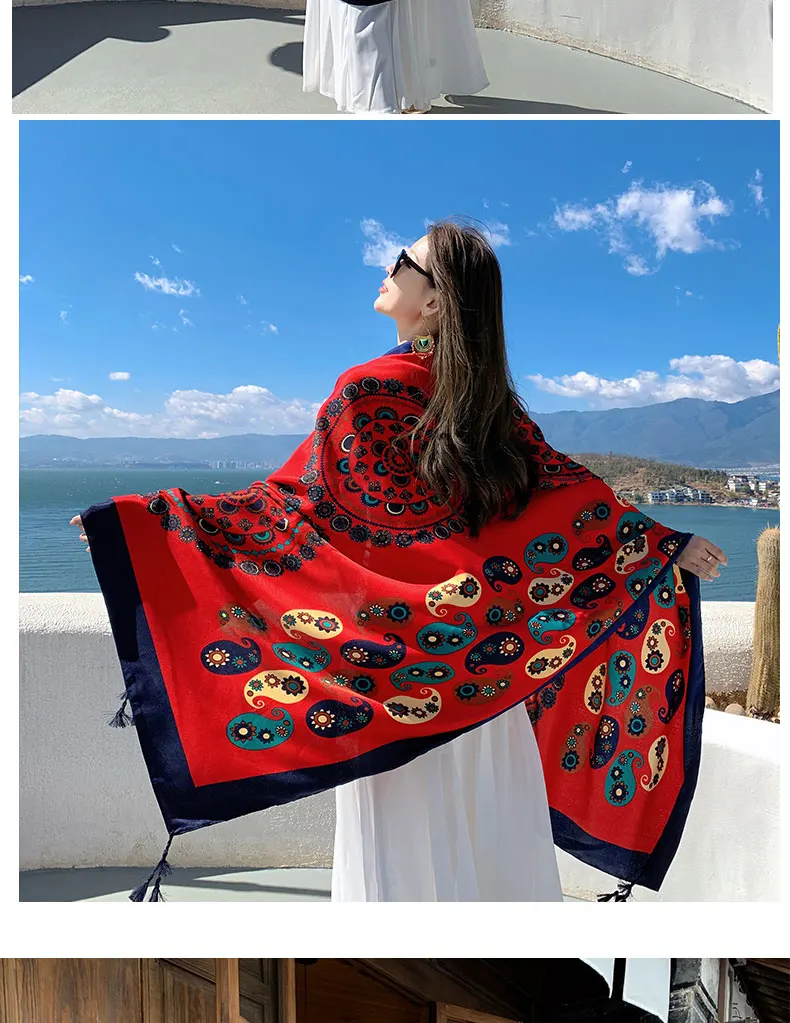 Desert grassland vacation photography windproof scarf ethnic style shawl can be worn as an external scarf