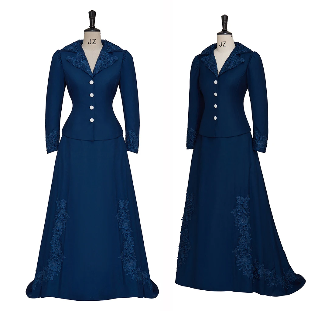 

Retro Victorian Walking Dress Medieval Vintage Costume Civil War Theater Costume Steampunk Gothic Embroidery Applique Dress Suit