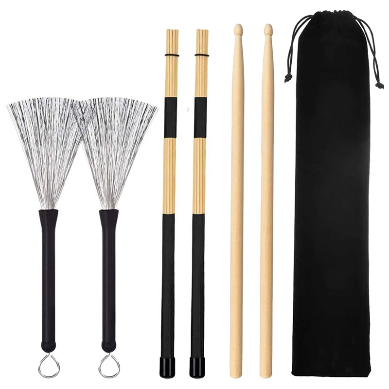 

6 Pieces Jazz Drumsticks Set Drum Wire Brush Drum Brush Retractable Drum Wire Brushes Sticks For Kids,Adults,Rock Band