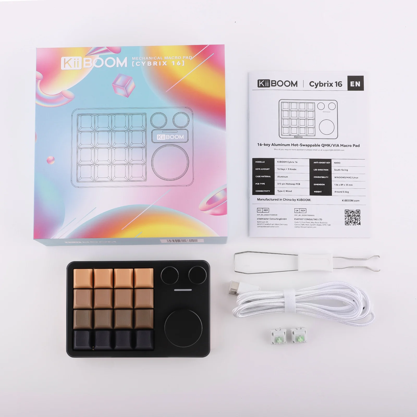 KiiBOOM Cybrix 16 16 Keys+3 Knobs Hot-Swap Wired VIA programmable