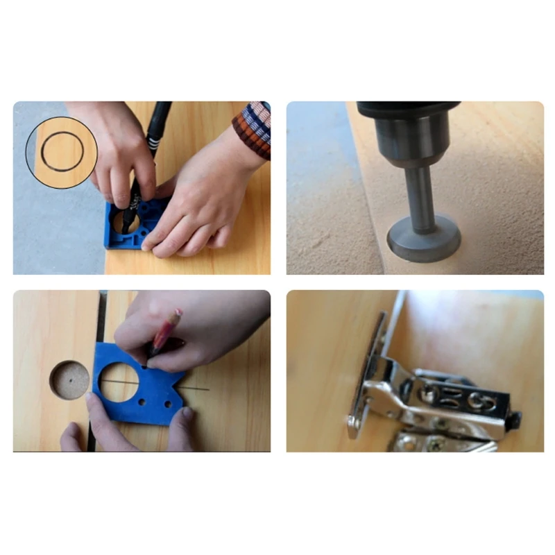 Ouvre-trou De Charnière Localisateur De Précision Bleu Guide De Perçage De Porte Ensemble D'outils De Travail Du Bois 35mm Pour Le Travail Du Bois Outils De Bricolage Charnières D'armoire