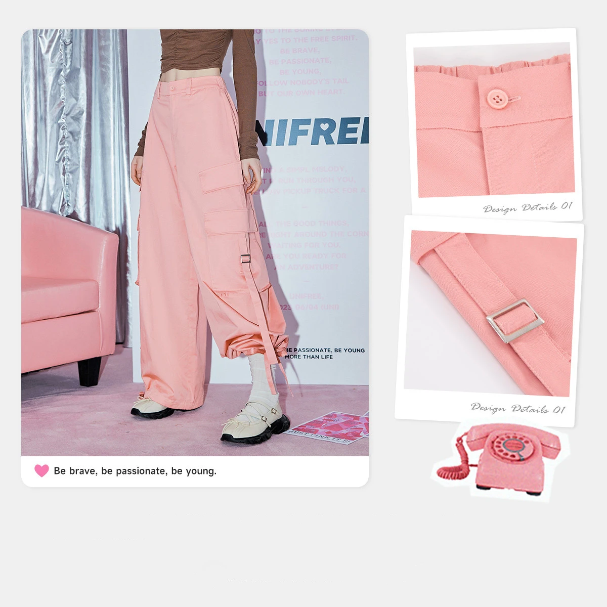 UNIFREE Pink Cargo Pants for Women Streetwear HipHop Oversize Women's Pants Fashion Sport Y2k Baggy Pants Woman