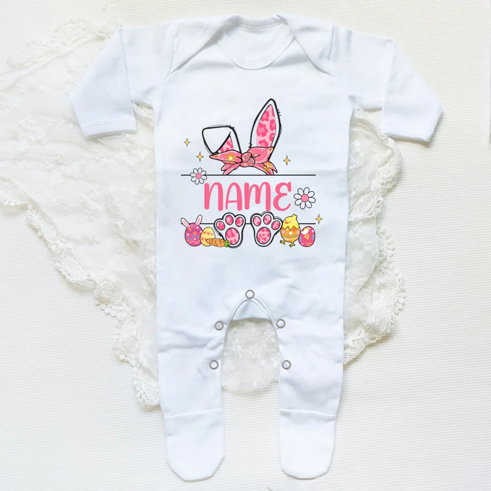 Personalised Easter Baby Romper Custom Name Infant Outfits Clothes Boy Girl Holiday Party Sleepsuit Cute Bunny Newborn Romper 2
