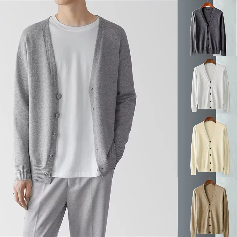 

Men's Solid Color Slim-Fit Cardigan Button Sweater Autumn Winter Sweater Coat
