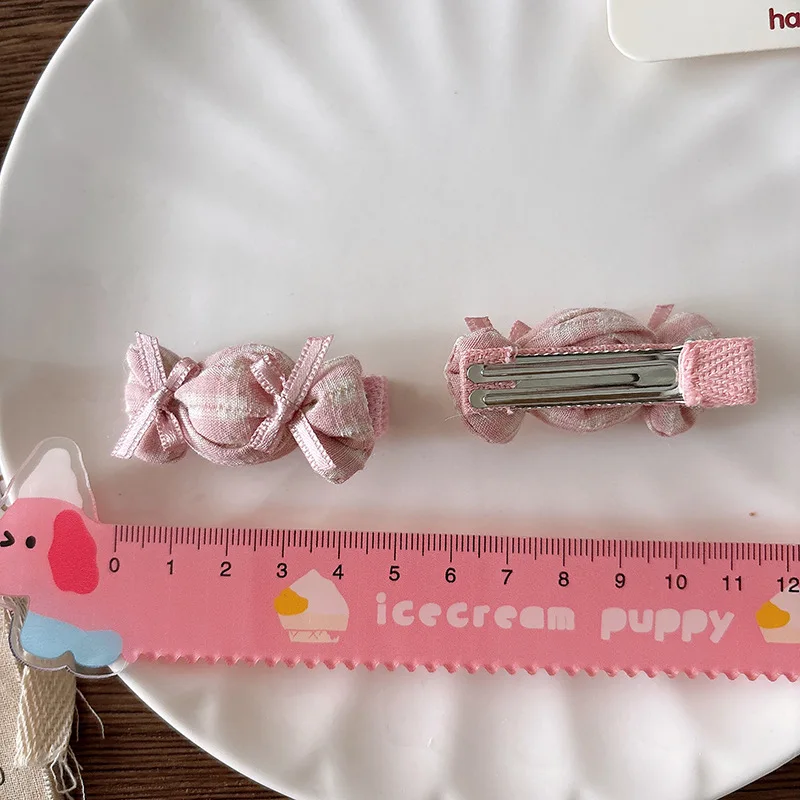 2pcs/set Children Candy Hairpins Fabric Plaid Girls Hair Clips Cute Barrettes Bangs Side Clip Hairclip Hair Headwear Accessories