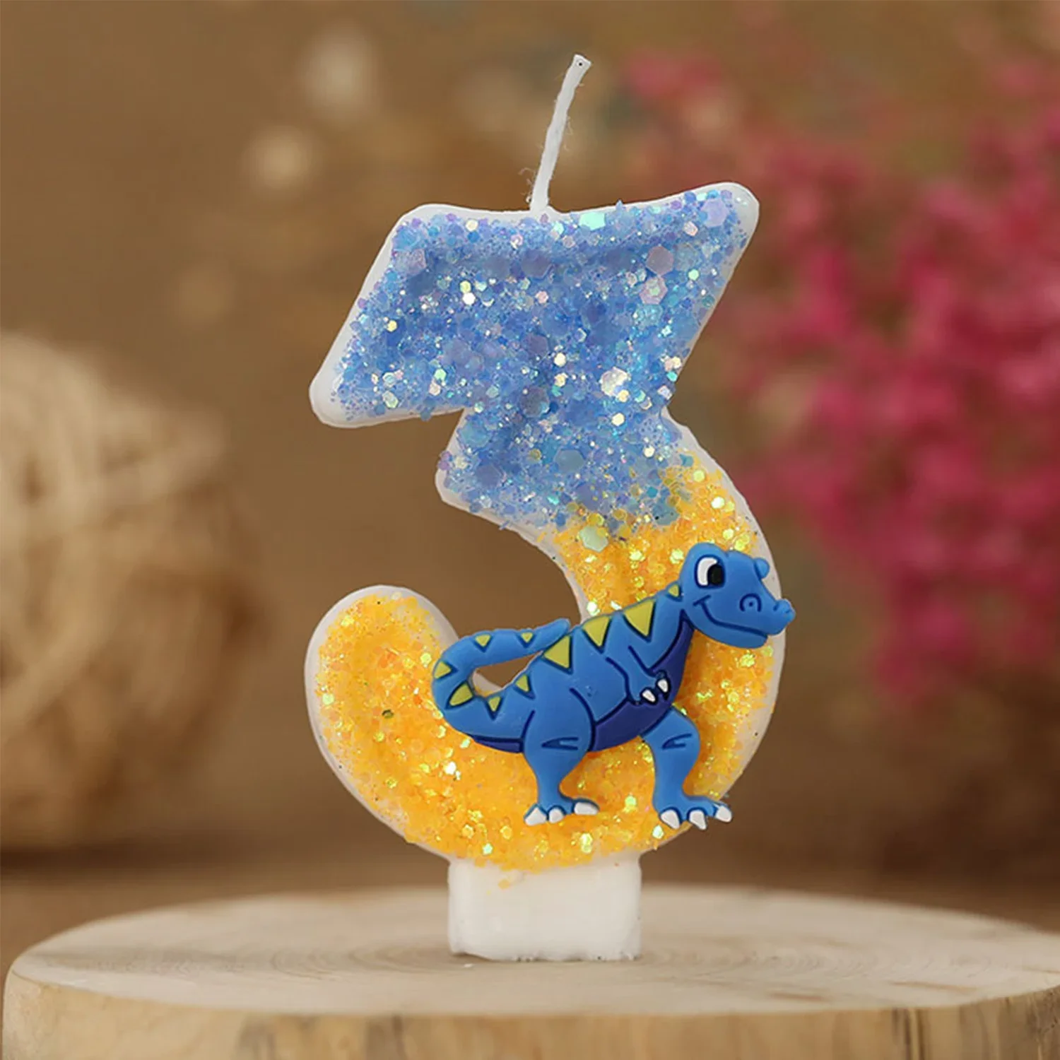 

Cartoon Dinosaur Birthday Candle for Cake Blue Glitter Cupcakes Topper Kids Party Number 0-9 Supplies Boys Favor Gifts