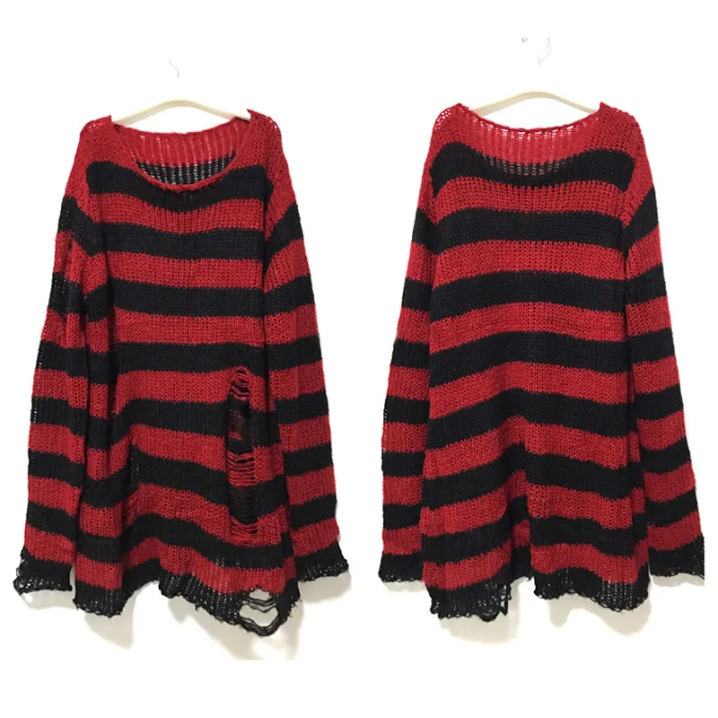 New Punk Gothic Long Unisex Sweater Summer Women Striped