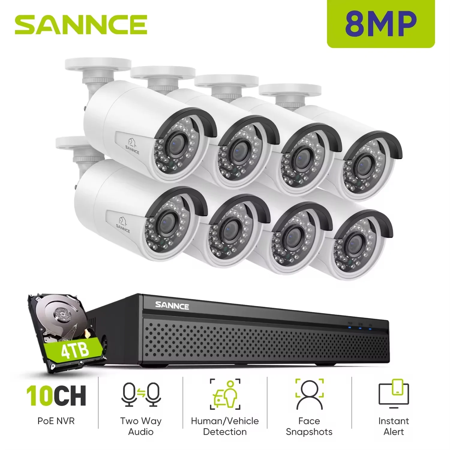 SANNCE 8CH 8MP Wired NVR POE Security Camera System 5MP IP66 Outdoor IR-CUT CCTV Canera Video Surveillance Video Recorder Kit security camera
