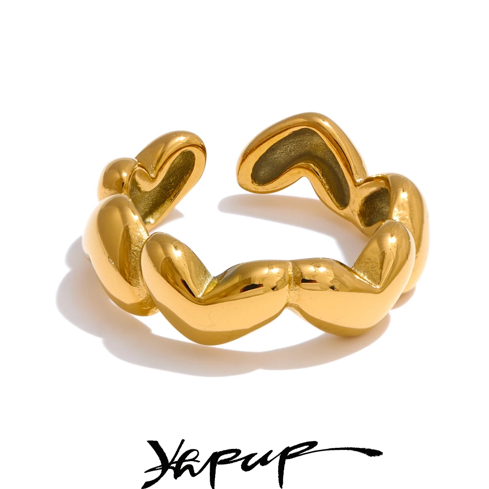 Yhpup Jewelry Ring Gold Silver Color Stainless Steel Popular Fashion for Women