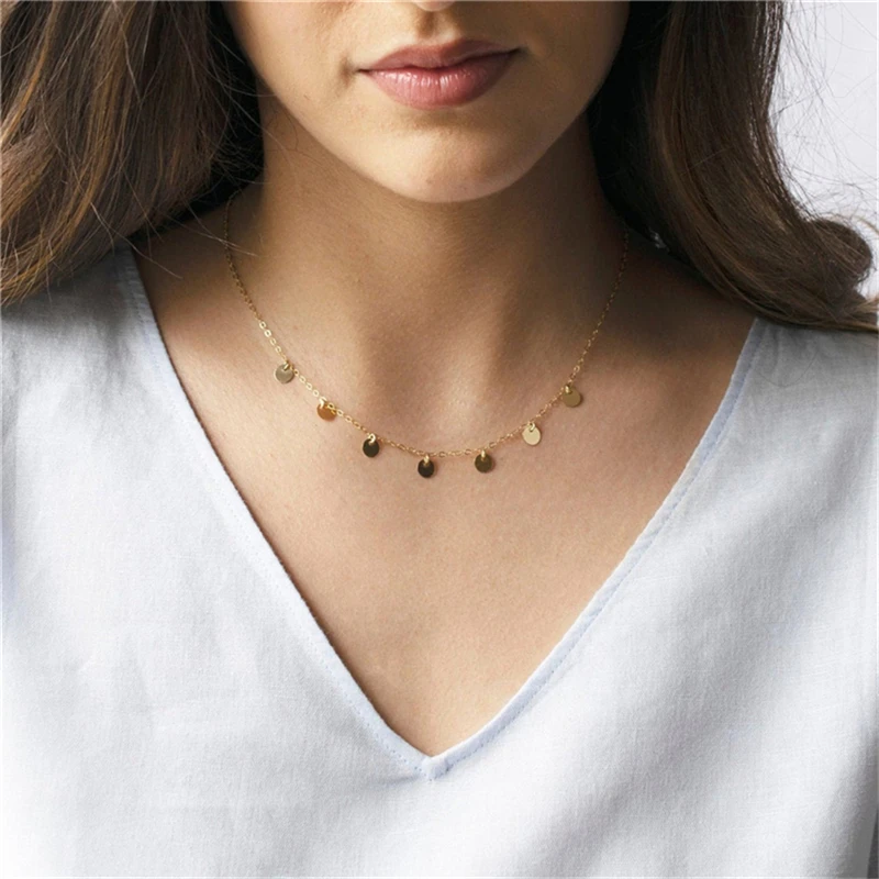 

Small 9MM Coins Necklace 14K Gold Filled Jewelry Boho Choker Pendants Minimalism Collier Femme Kolye Collares Women Necklace